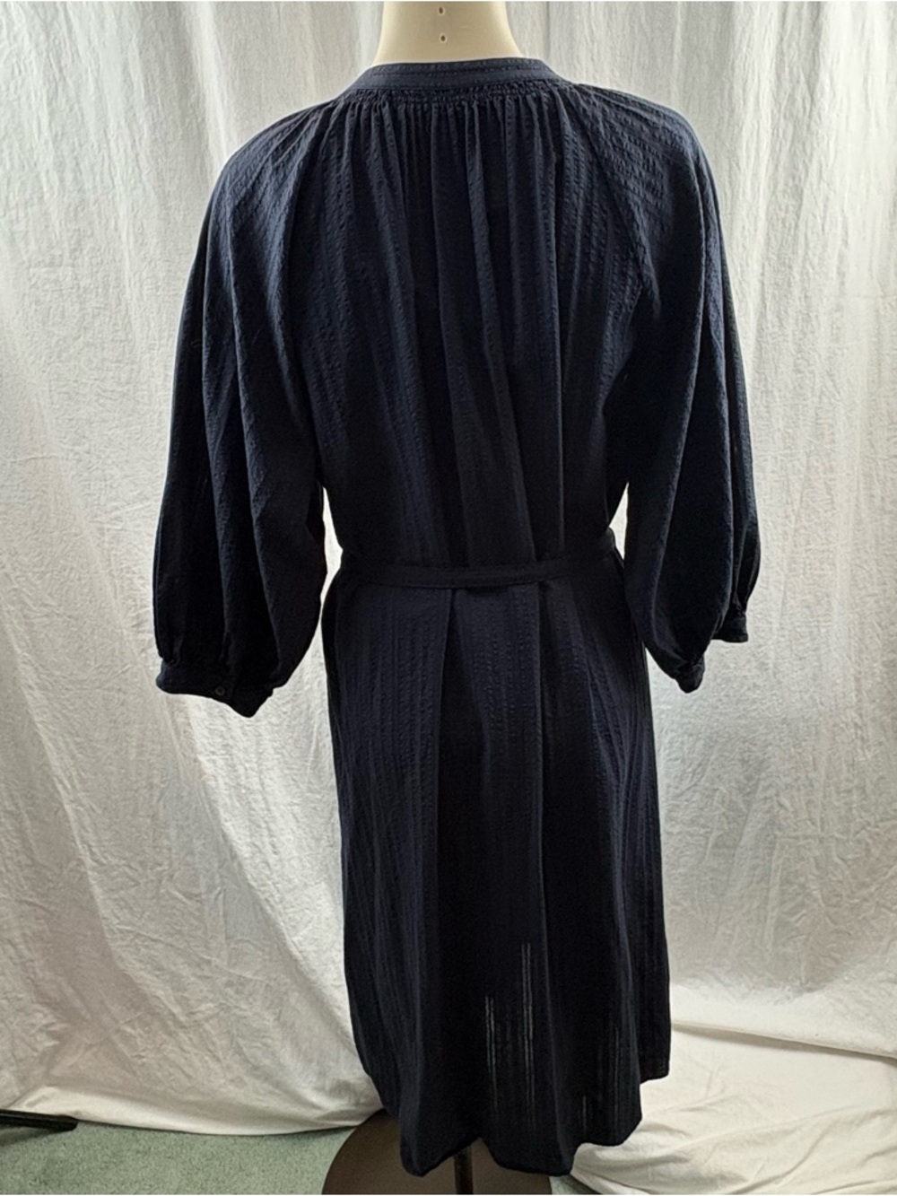 Uniqlo Navy Cotton Dobby Peasant Dress with 3/4 sleeves M - Picture 4 of 13